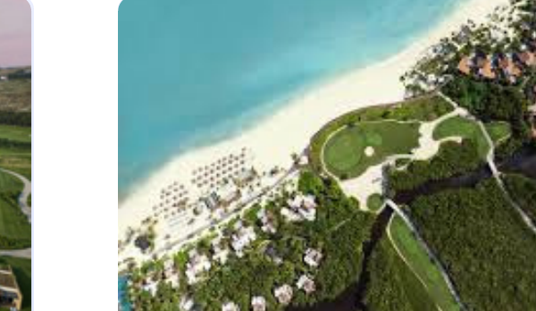 Aerial view of Mayakoba destination development on the coast